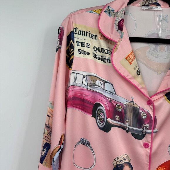 Sheshow Queen Elizabeth II Vintage Pajama Set woman’s size Small Pink long set - Picture 4 of 16